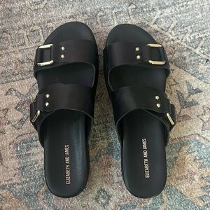 Elizabeth And James Black Platform Buckle Sandals